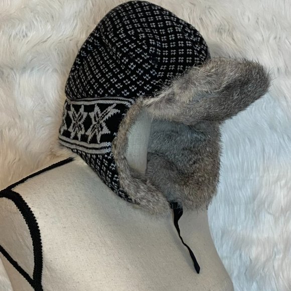 Mad Bomber Rabbit Fur Winter Trapper Hat Fair Isle Print Size Medium - Picture 1 of 8